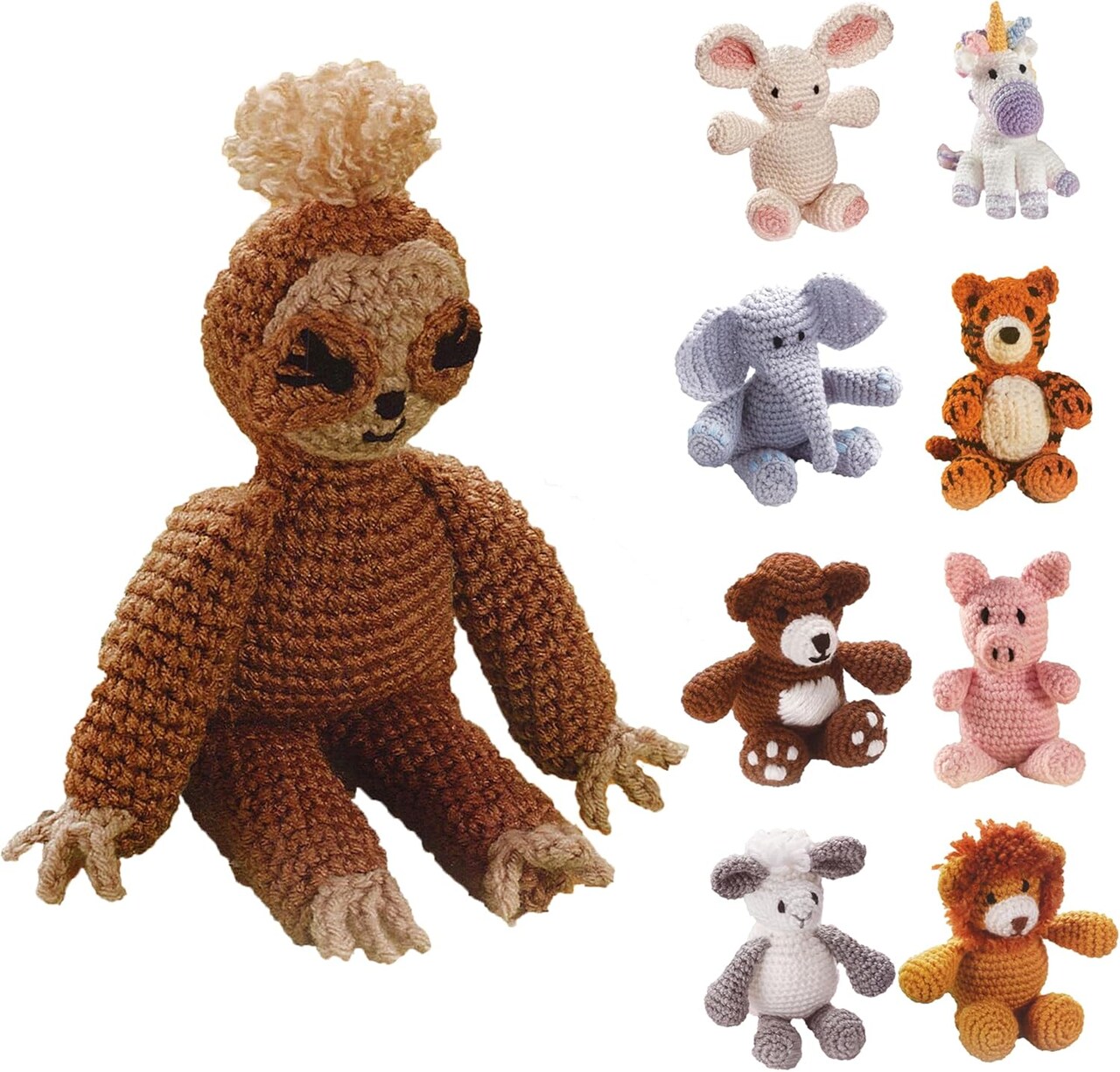 Little Crochet Friend Animals Crochet Kit, Sloth, 8", Complete Kit, Learn to Animal Starter Kit for All Ages, Includes Instructions, DIY Amigurumi Kits